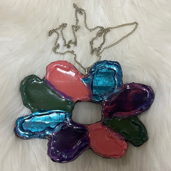 Purple, Blue, Pink, & Green Boho ONE OF KIND Exclusive Hand Designed Necklace - Picture 12 of 17